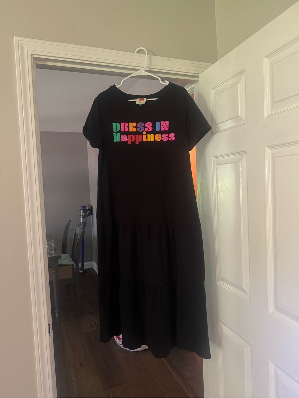 FARM Rio Black Tiered Tee Dress with Multicolor "DRESS IN Happiness" Graphic